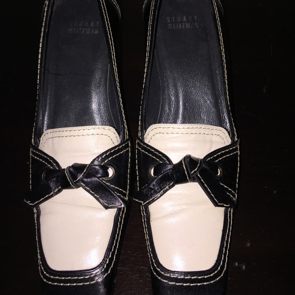 Stewart Weizman navy and cream shoes - small heel